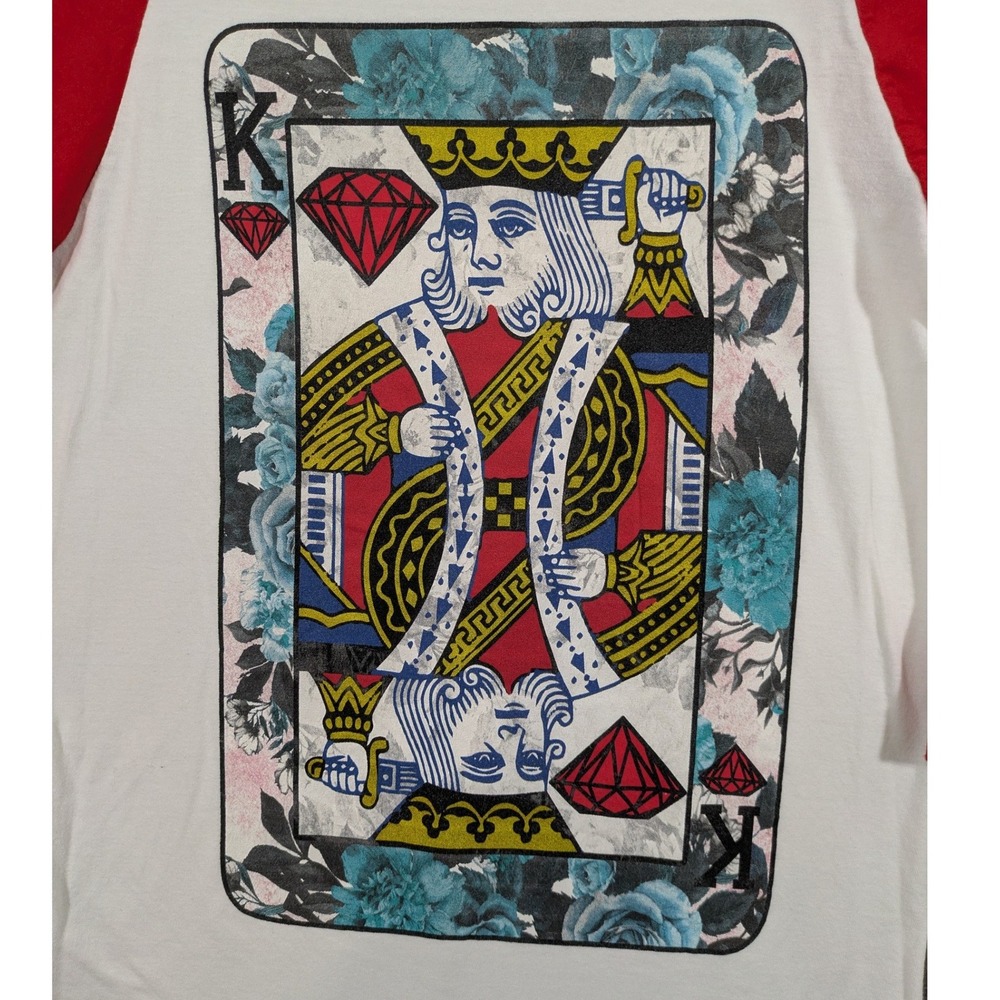 Hard Ten White Red Raglan 3/4 Sleeve T-shirt King of Hearts Roses Size M - Picture 2 of 6
